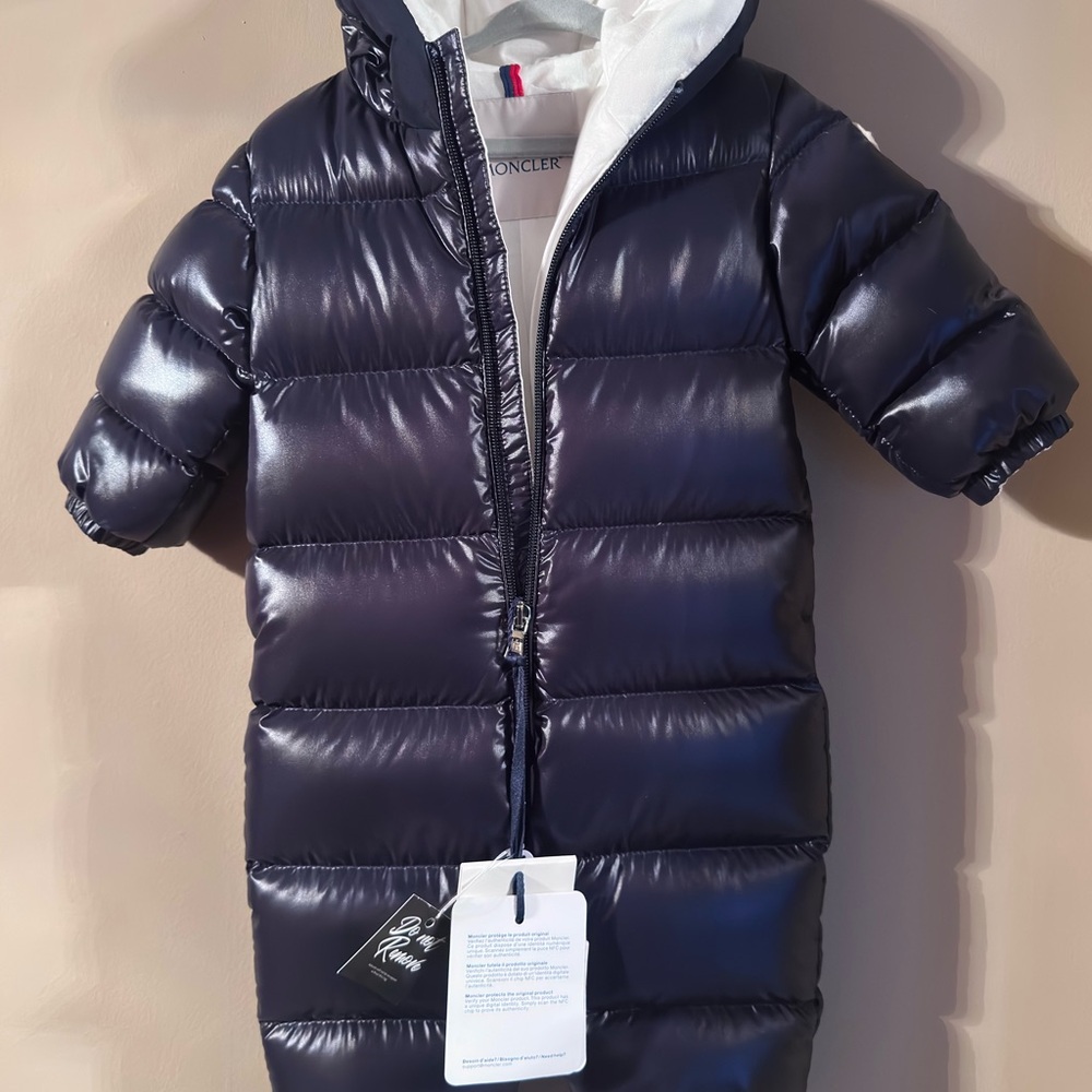 Moncler Blue and White One Piece with Quilted Insulation